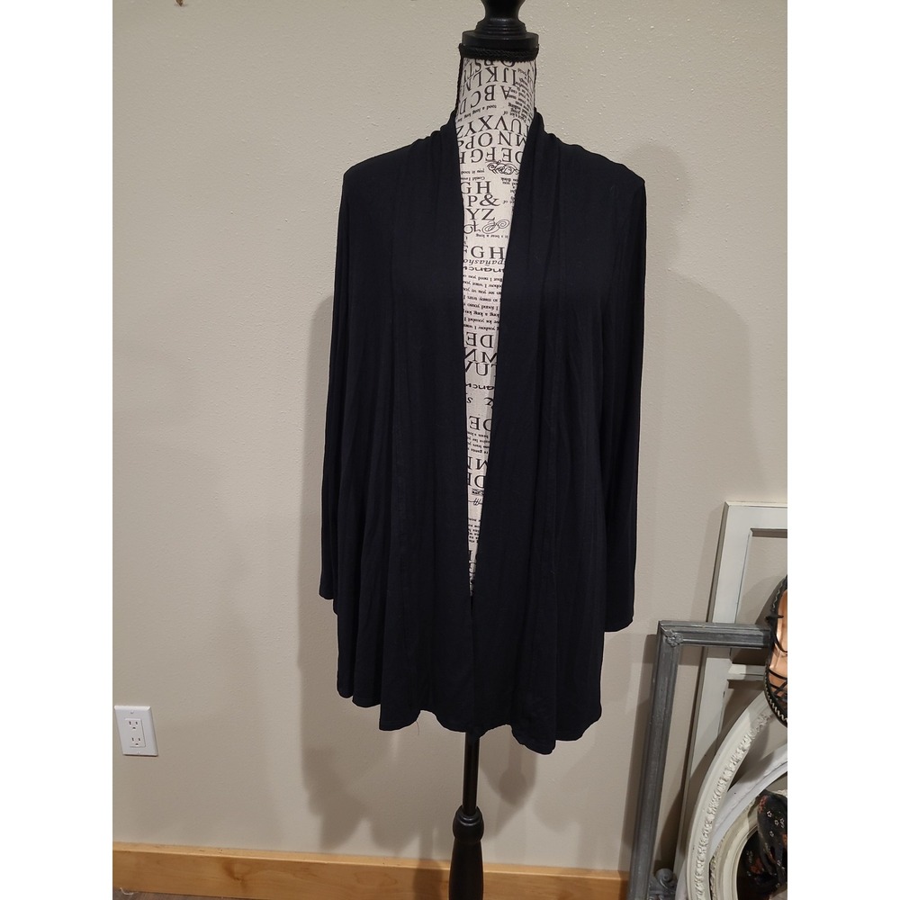 Eileen Fisher Women SZ M Black Open Front Long Sleeve Cardigan lightweight work
